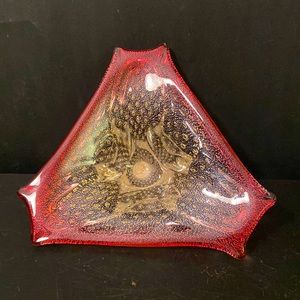 AA Ardult Cranberry Red Gold Spackle Triangle Trinket/Candy/ Ashtray Dish Italy